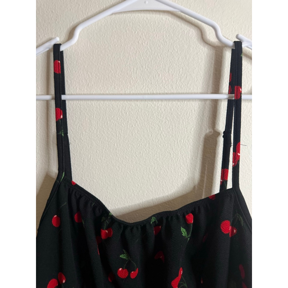 Women's Black Red Cherry Print Midi Dress L - Picture 4 of 6